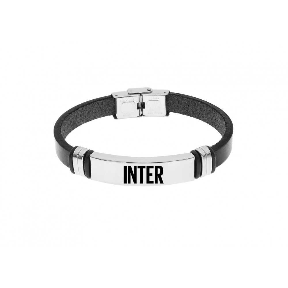 Bracciale in cuoio e acciaio con logo Inter Official product - B-IB