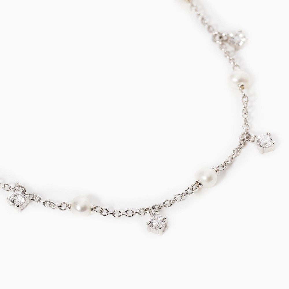 Collana da sposa in argento sterling con zirconi cubici e perle